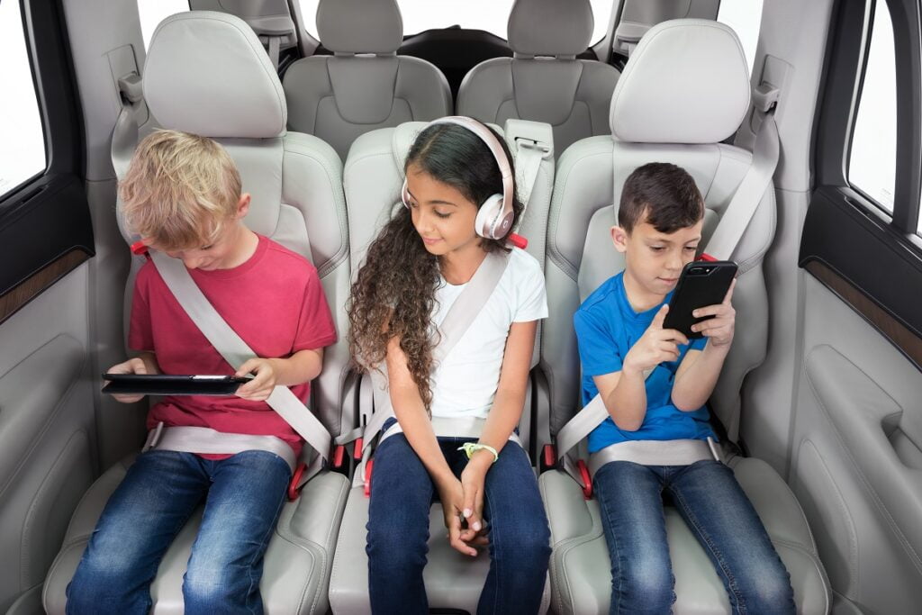 Kids sit in Carfoldio's range of compact car seats. Courtesy