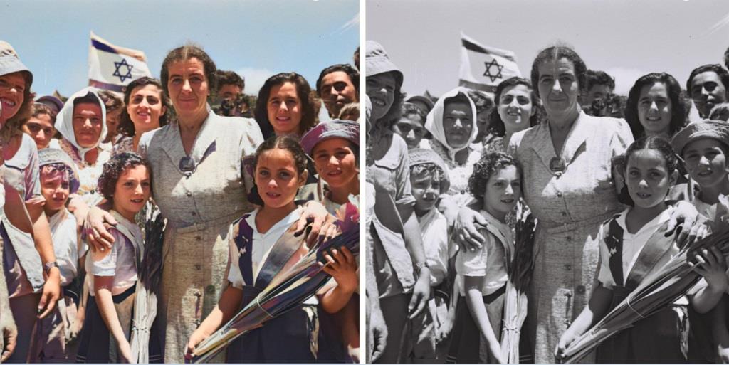 Golda Meir in Kibbutz Shefayim in 1950. Courtesy of MyHeritage