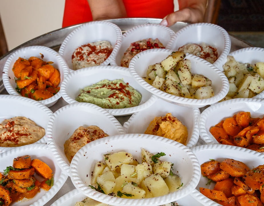 A tray of food served during Sukkot by the Samaritan community near Nablus. Photo: Yadid Levy
