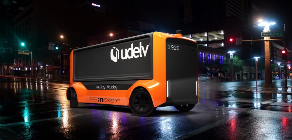 In April 2021, Udelv announced that Mobileye Drive, Mobileye’s self-driving system, will drive the company's Transporters, Udelv's next-generation autonomous delivery vehicles. Udelv and Mobileye plan to produce more than 35,000 Mobileye-driven Transporters by 2028, with commercial operations beginning in 2023. (Photo: Udelv)