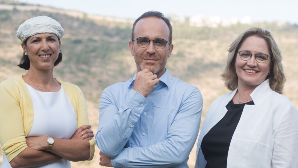 Aleph Farms’ leadership team from left to right: Technion Professor Shulamit Levenberg, Co-Founder and Chief Scientific Adviser; Didier Toubia, Co-Founder and CEO; Dr. Neta Lavon, Chief Technology Officer and Vice President of Research and Development. Photo:  Rami Shalosh