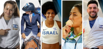 Israeli athletes from left: Inbar Lanir, Dani G. Waldman, Maor Tiyouri, Yarden Gerbi, and Lee Kochman. Photos from Follow Team Israel's Instagram page.
